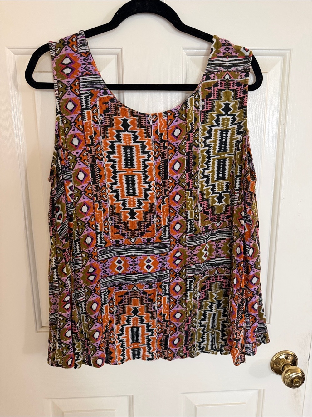 Tribal Print Sleeveless Tank Top in Orange, Pink & Olive
